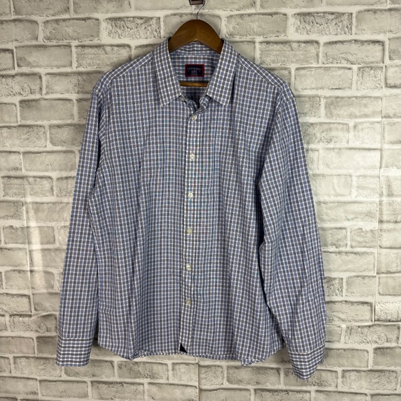 UNTUCKit Durif Wrinkle Free Blue Textured Plaid LS Button Up Shirt Mens XL - Picture 2 of 8